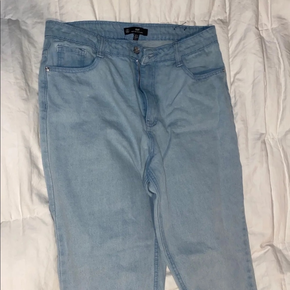 High Rise Mom Jeans with Fringe